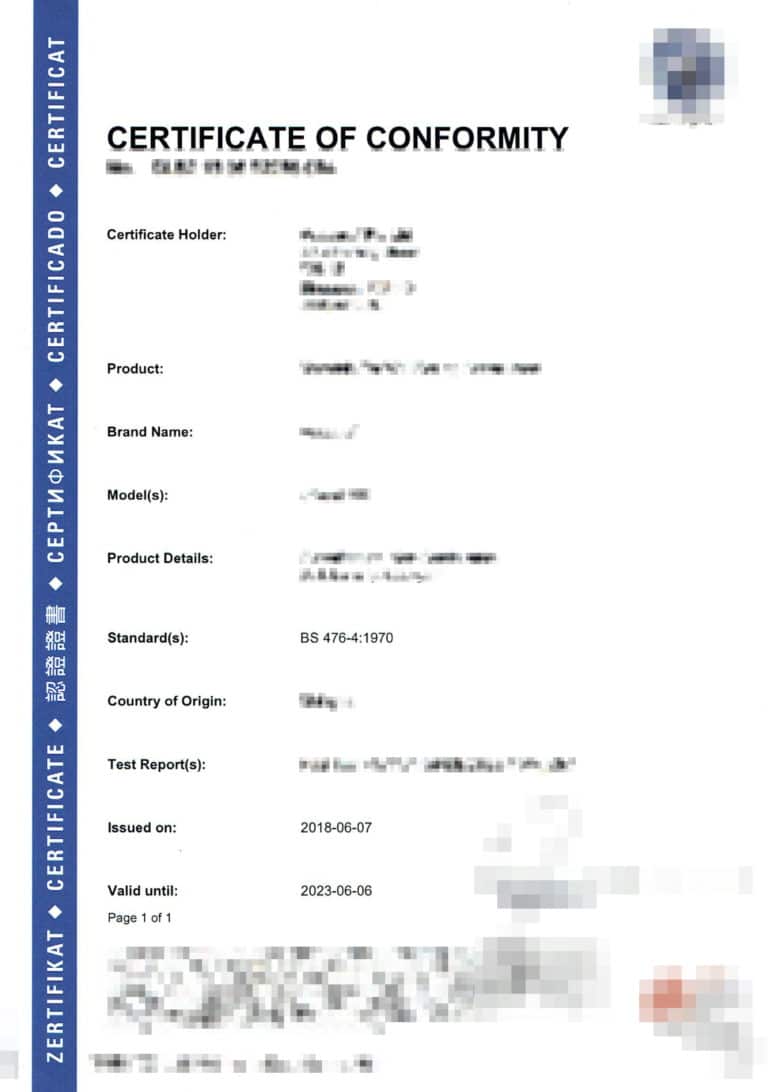 Certificate of Conformity document sample