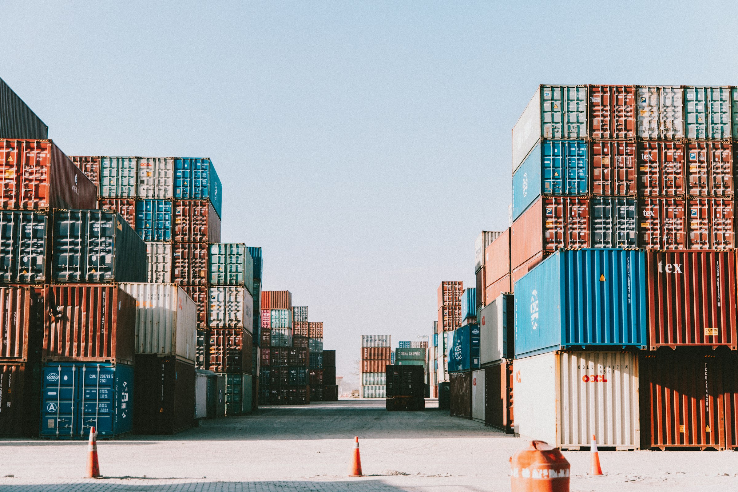 Containers stacked in a port yard